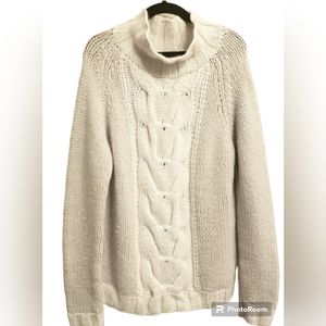 Boden alpaca / wool blend, mock neck, cable knit sweater, women's size M